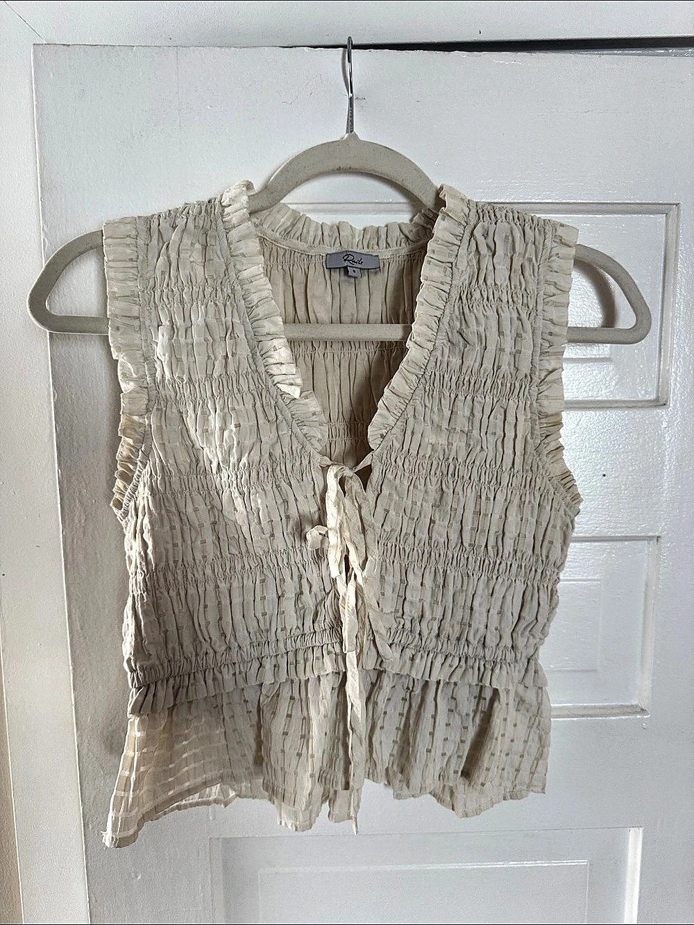 Rails Martine Smocked Ruffle Crop Top in Cream